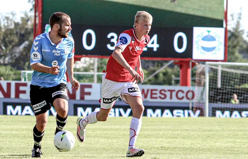 Haaland em ação pelo Bryne FK, da Noruega