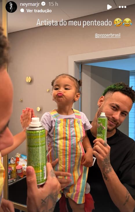 Neymar lança linha de spray temporário para o cabelo ao lado da sua filha Mavie. (Foto: Divulgação/ Instagram)