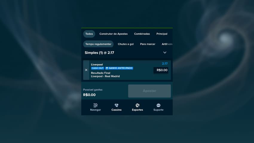 Captura de tela do bilhete de apostas com pagamento antecipado na Stake