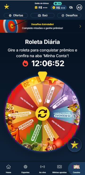 Roleta diária da Estrela Bet com prêmios de apostas e rodadas grátis
