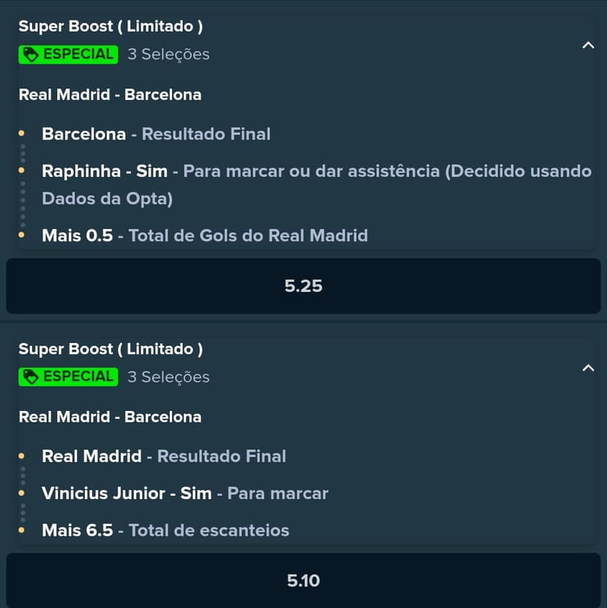 Captura de tela da oferta de Super Boost na casa de apostas