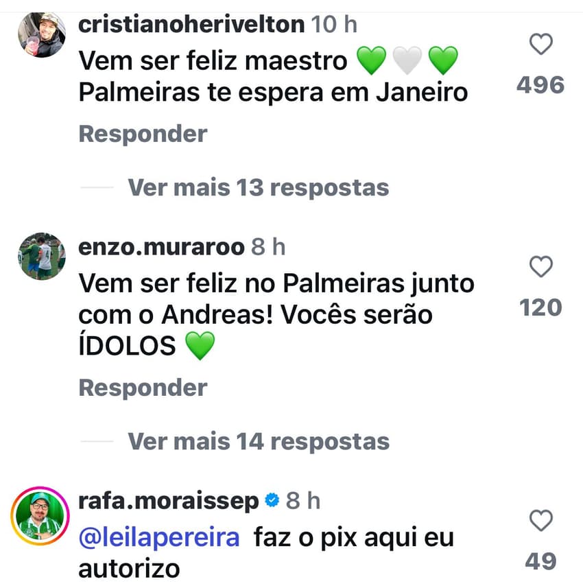 Torcedores do Palmeiras invadem comentários de foto de Gerson nas redes (Foto: Reprodução)