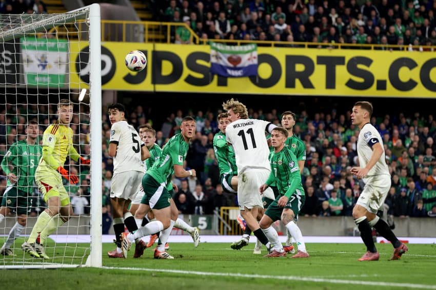 Com gol de Woltemade, a Alemanha venceu a Irlanda do Norte por 1 a 0, pelas Eliminatórias Europeias da Copa do Mundo de 2026 (Foto: Paul Faith / AFP)