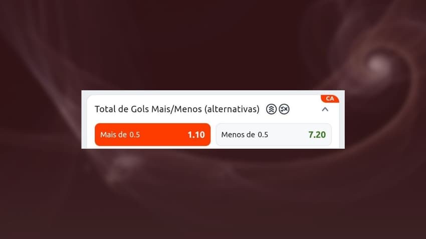 Captura de tela com aposta em Total de Gols Mais de 0.5 na Betano