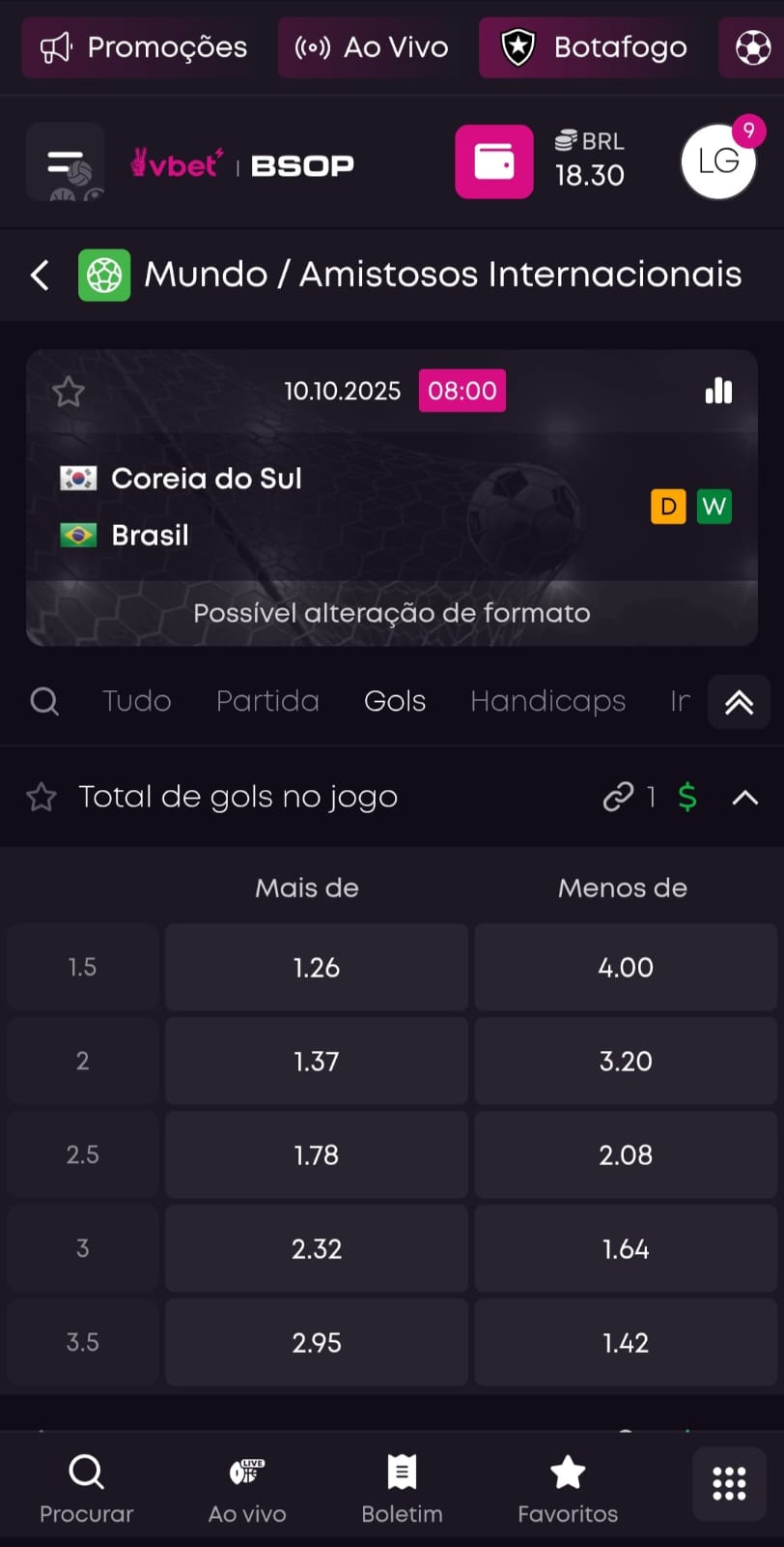 Captura de tela da página de apostas em futebol da Vbet.