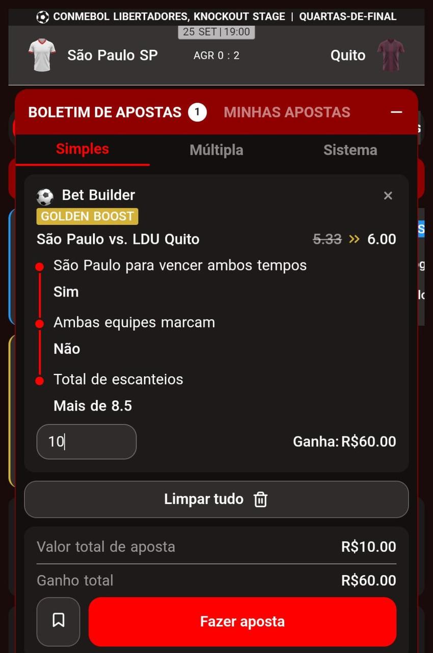 Captura de tela de apostas no futebol pelo Bateubet app