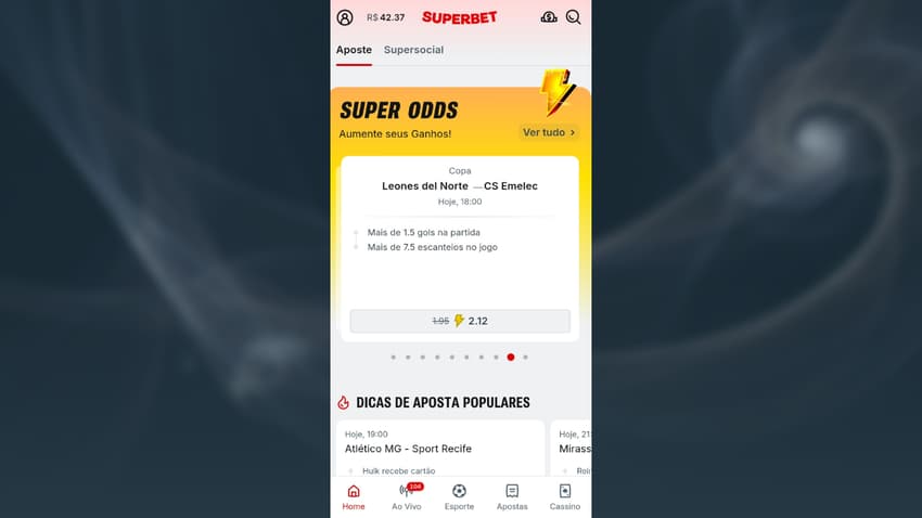 Captura de tela das super odds da Superbet