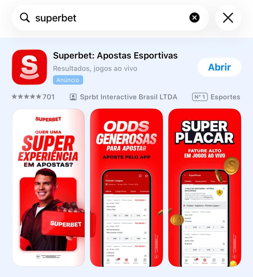 Captura de tela do app Superbet na App Store.