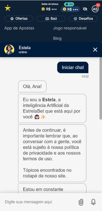 Chat ao vivo com atendimento 24 horas na Estrela Bet