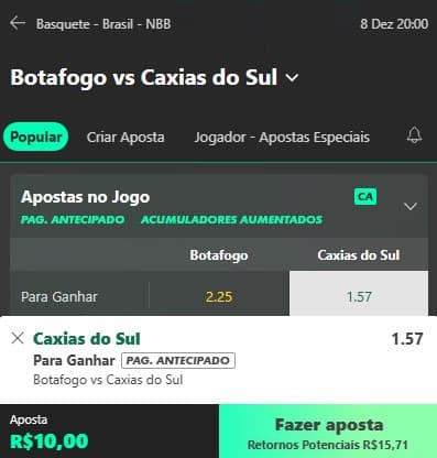 Captura da tela de aposta no basquete na bet365.