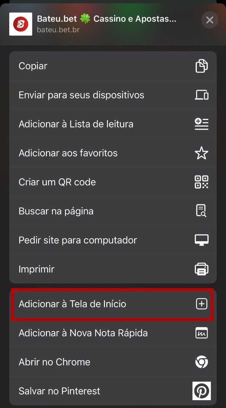 Captura de tela BateuBet app no iOS com imagem de atalho