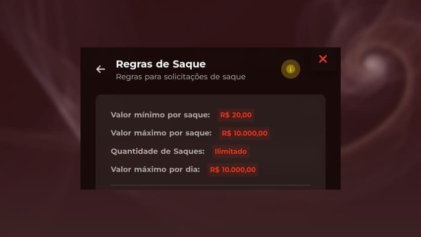 Captura de tela das regras de saque que comprovam que a BateuBet é confiável