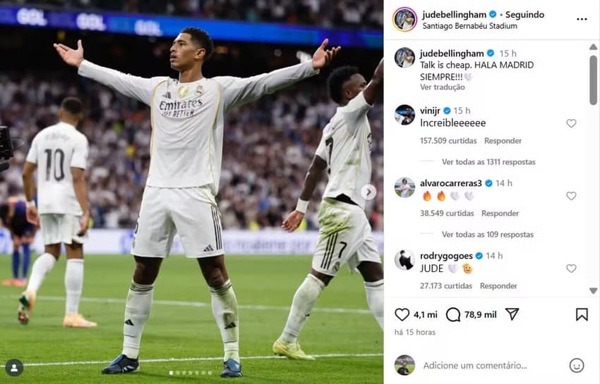 Bellingham manda recado a Lamine Yamal após vitória do Real Madrid em El Clásico (Foto: Reprodução)