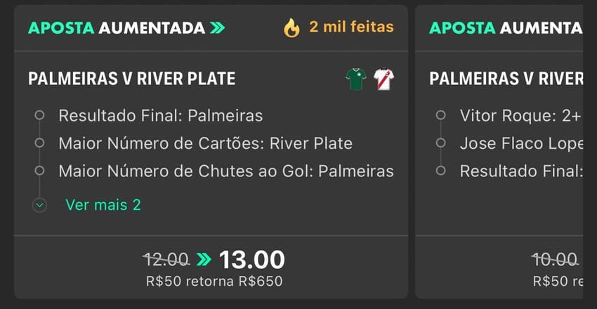 Captura de tela da Aposta Aumentada no aplicativo da Bet365