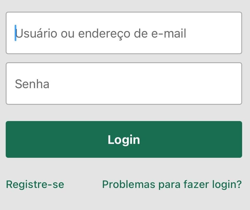 Tela de login no app Bet365