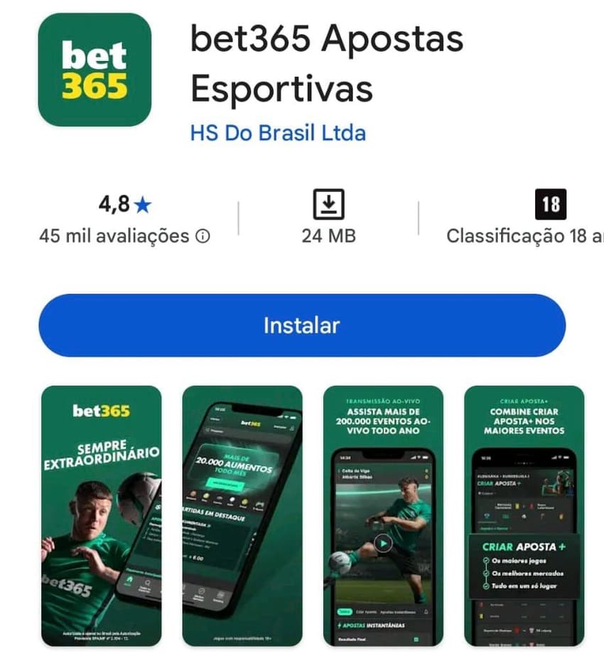 App Bet365 exibido na Play Store