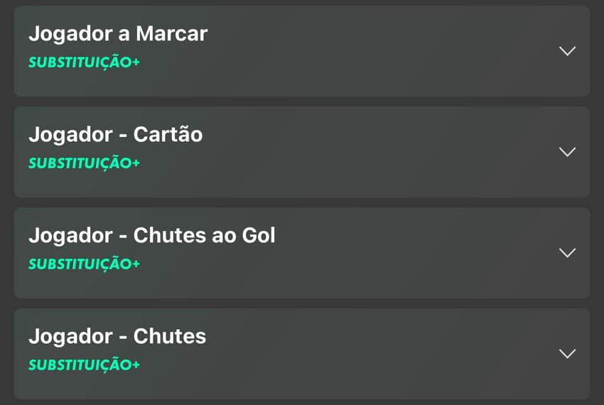 Captura de tela mostra ícone de Substituiçãp+ no app Bet365