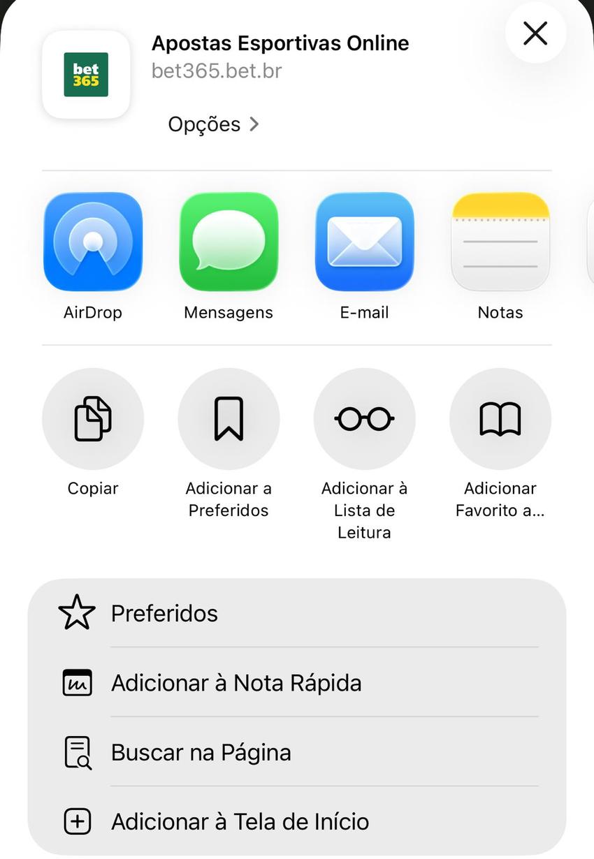 Captura de tela de criação de atalho do Bet365 App em dispositivos iOS