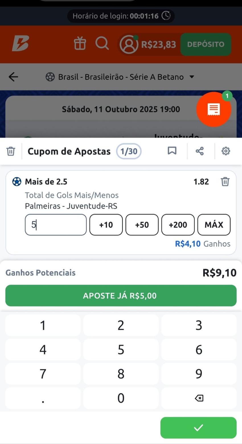 Captura de tela do cupom de apostas da Betano