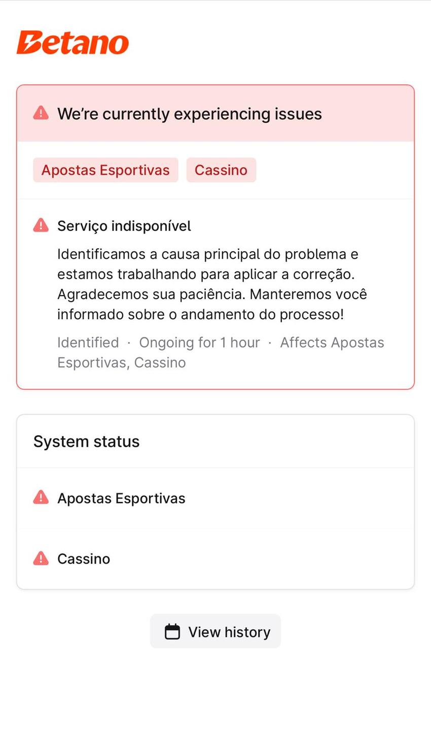 Captura de tela mostra o histórico de quando a Betano está fora do ar.