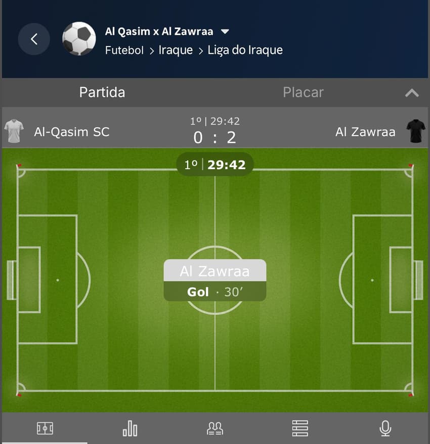 Captura de tela de jogo de futebol ao vivo com o código afiliado Betnacional ativado.