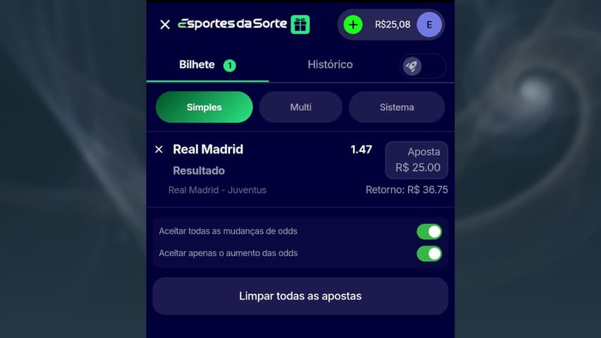 Captura de tela do boletim de apostas com seleções da La Liga
