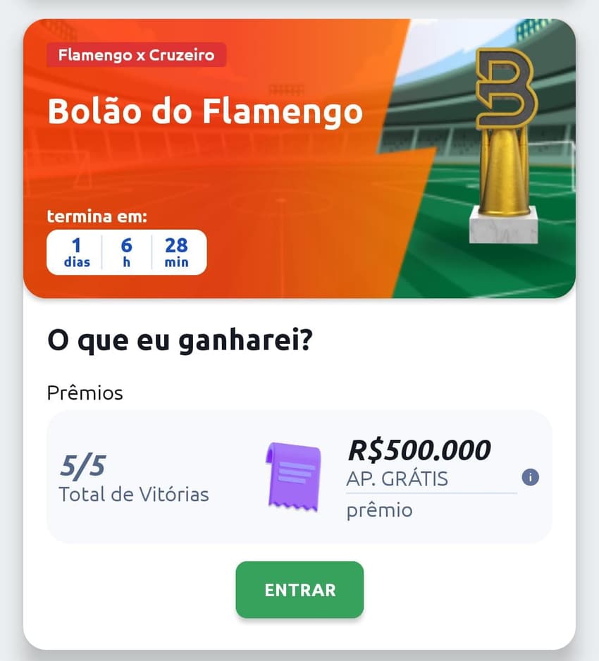 Captura de tela com bolão grátis da Betano para apostadores iniciantes verificados.