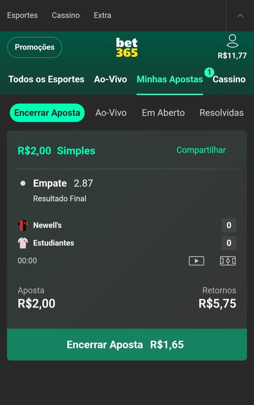 Captura de tela do botão de cash out na Bet365