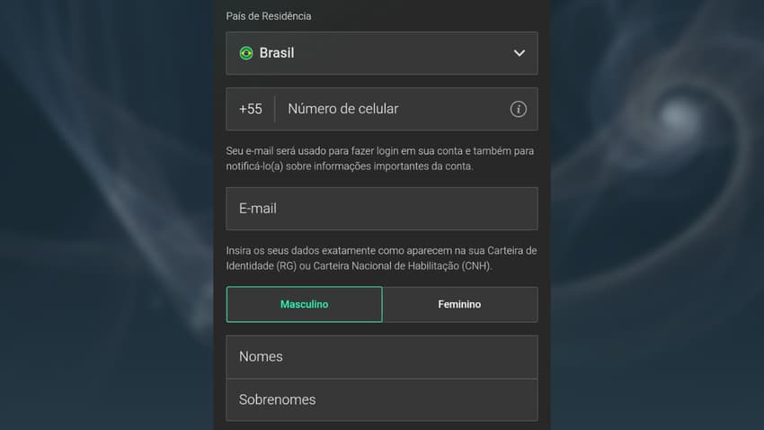 Captura de tela da página da Bet365 cadastro no celular