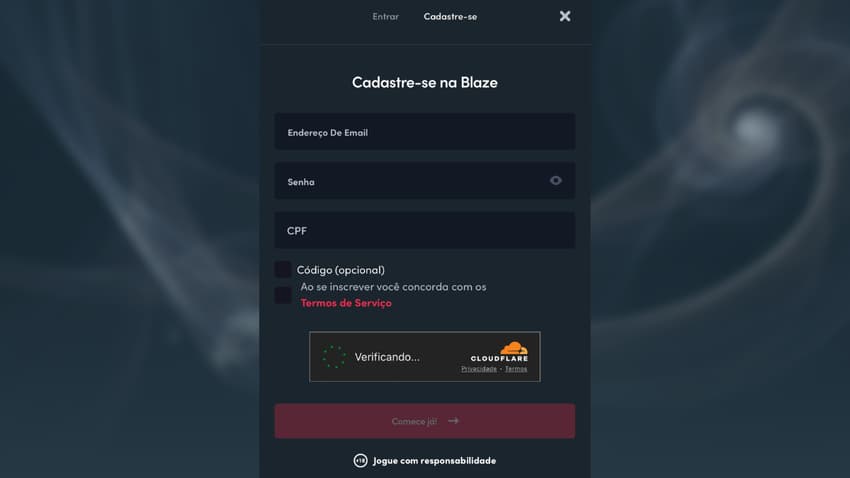 Captura da tela de cadastro na Blaze.