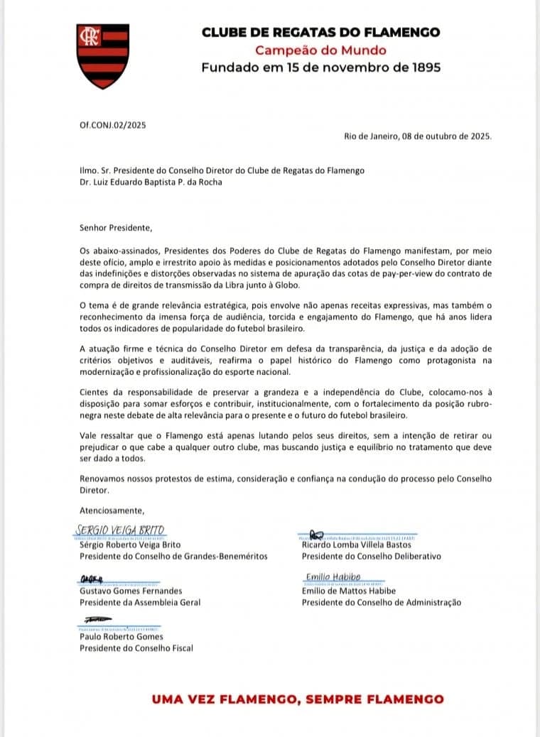 Carta assinadas por presidentes do Flamengo (Foto: Divulgação)