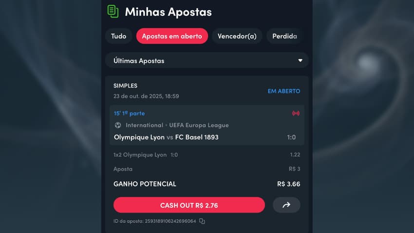 Captura da tela de cash out ao vivo na Blaze.