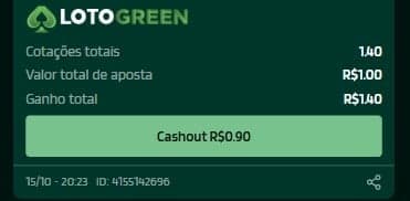 Captura de tela de cash out ao vivo na Lotogreen.