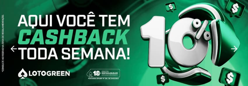 Captura de tela da promoção de cashback semanal na Lotogreen.