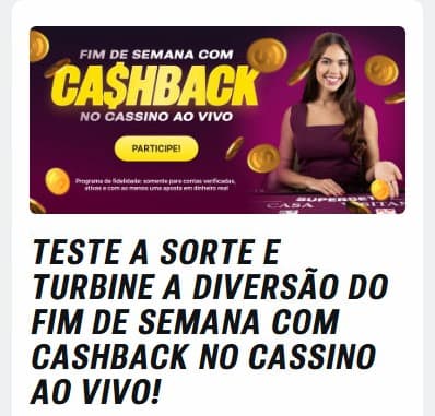 Captura de tela mostra o cashback em cassino na Superbet.