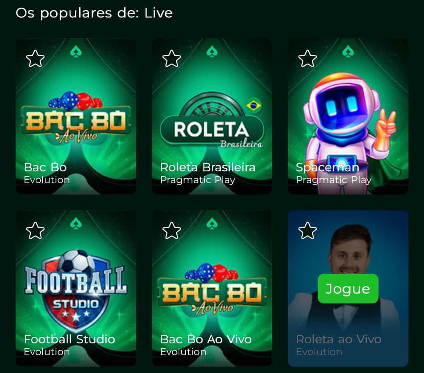 Captura de tela de jogos de cassino ao vivo na Lotogreen.