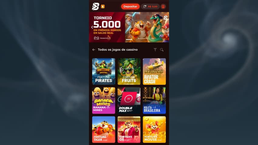 Captura de tela da página oficial de cassino da BateuBet com jogos populares