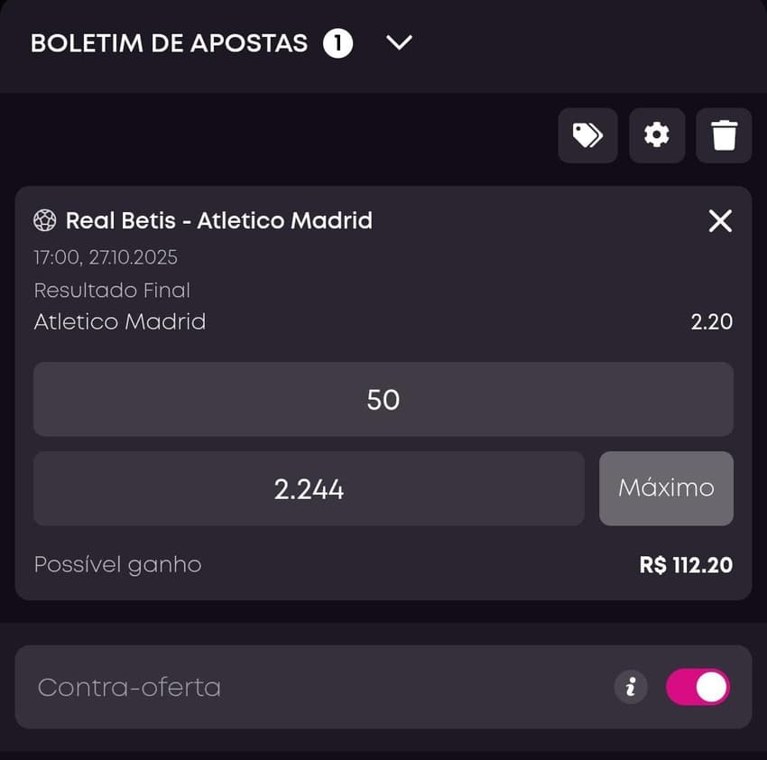 Captura de tela do bônus Vbet de Contra Oferta para aposta simples