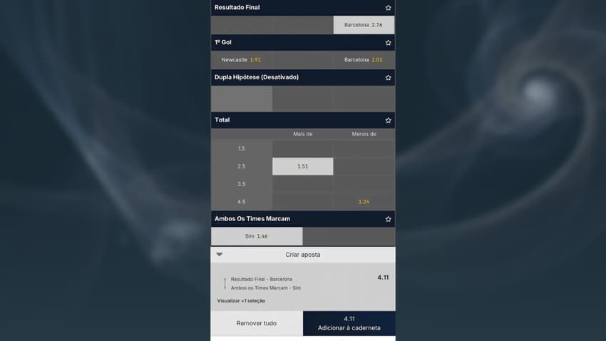 Captura de tela do Criar aposta no Betnacional App