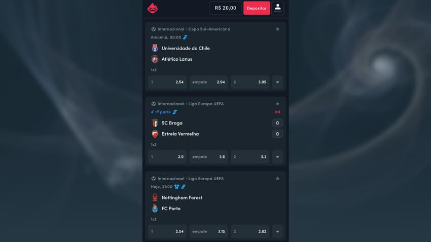 Captura de tela de jogos de futebol na Blaze com o Criar Aposta.