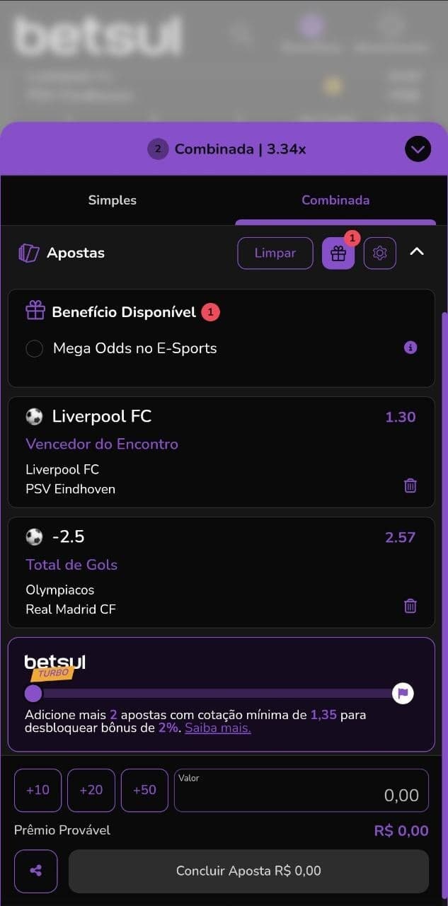 Cupom de apostas na Betsul com odds múltiplas na Liga dos Campeões UEFA