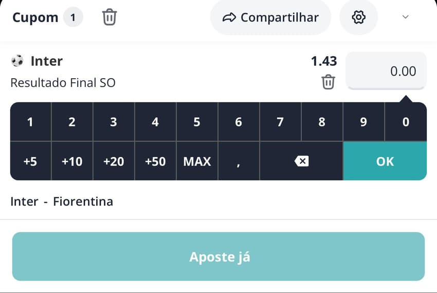 Captura da tela de cupom de apostas na Novibet.