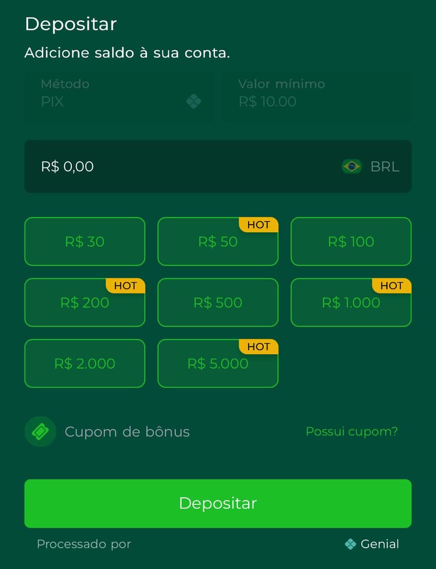 Captura de tela de depósito na Lotogreen.