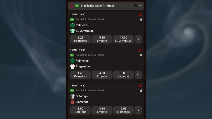Captura de tela da BateuBet apostas no Brasileirão