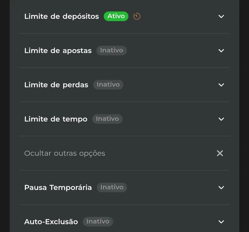 Captura de tela das ferramentas de jogo responsável que provam que a Esportiva bet é confiável.