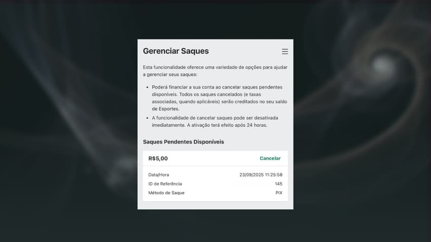 Captura da tela do gerenciador do saque Bet365