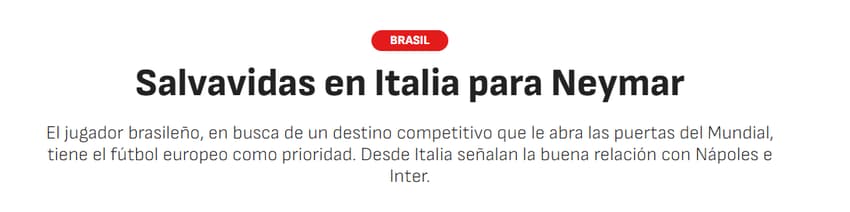 Manchete do Diário AS, sobre possível ida de Neymar a Itália (Foto: Reprodução/AS)