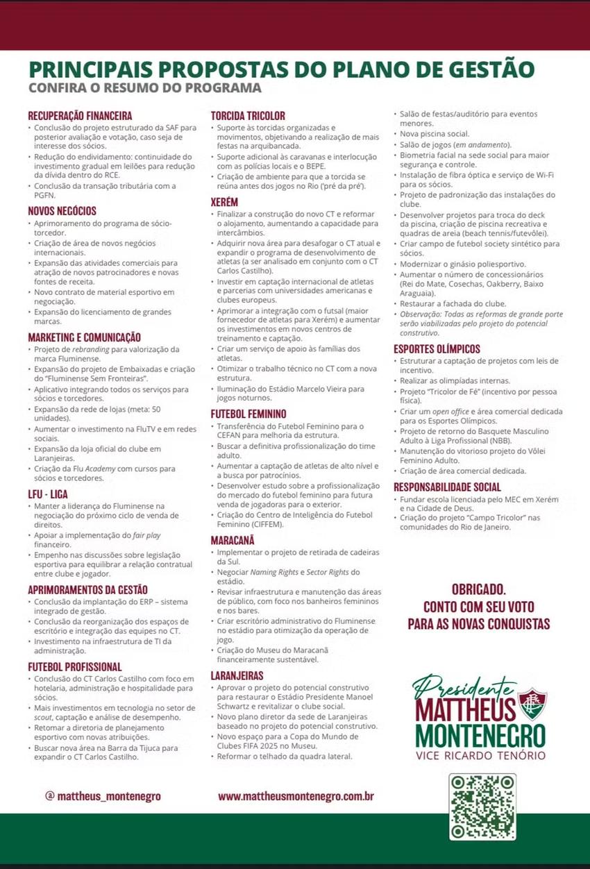 Propostas da chapa de Mattheus Montenegro para o Fluminense (Foto: Reprodução)