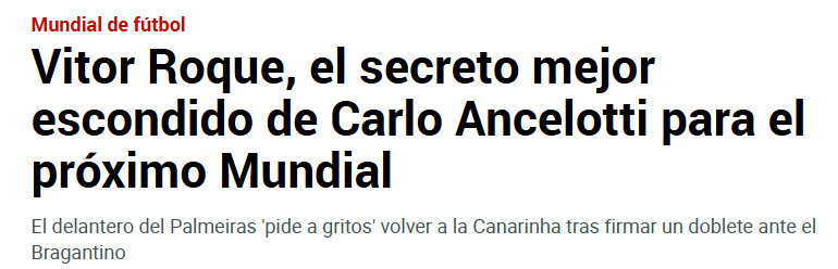 Jornal "Marca" sobre o momento de Vitor Roque no Palmeiras (Foto: Reprodução/Marca)