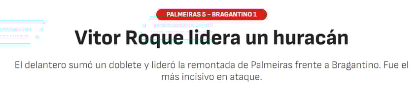 Jornal "As" sobre a partida entre Palmeiras e Red Bull Bragantino (Foto: Reprodução/As)